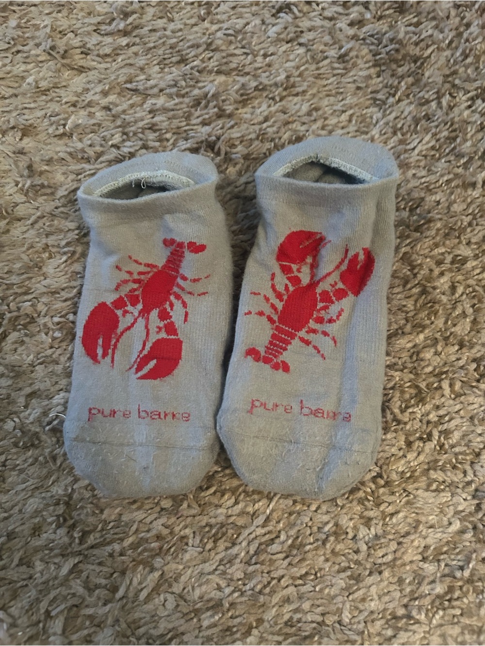 Pure Barre Light Gray Ankle Socks with Red Lobster Graphics